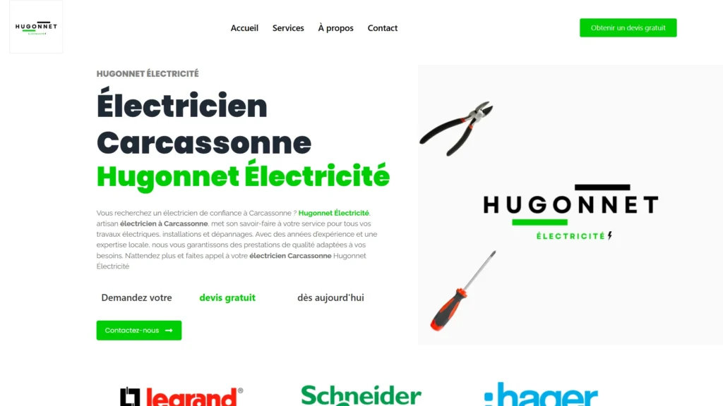 Découvrez le site vitrine de Hugonnet Électricité grâce a la création de site internet et votre Webmaster à Carcassonne